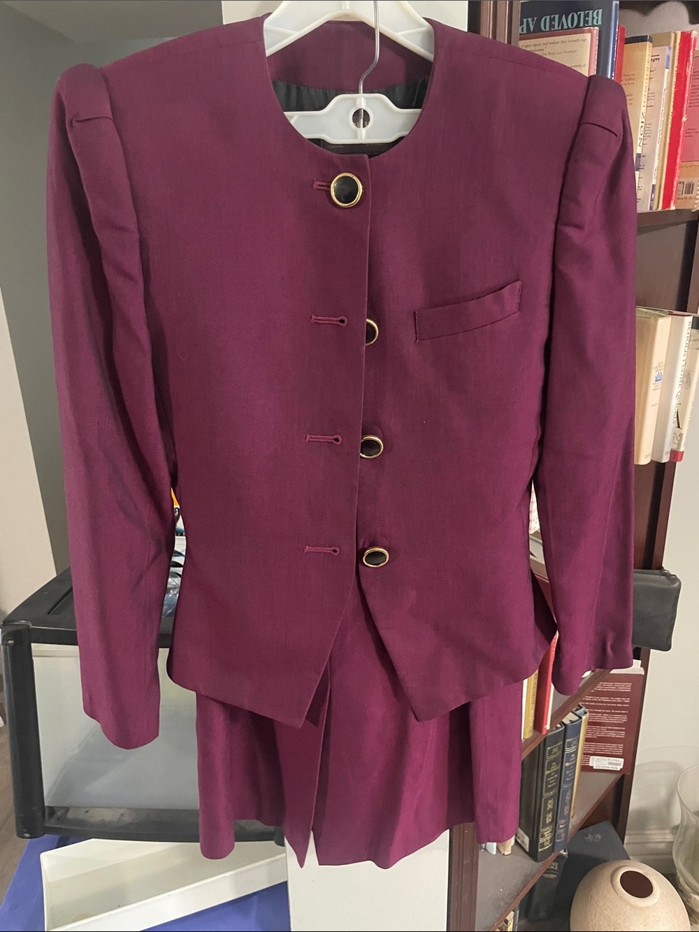 Women’s Plum Tailored Suit Jacket with Gold Accent Buttons